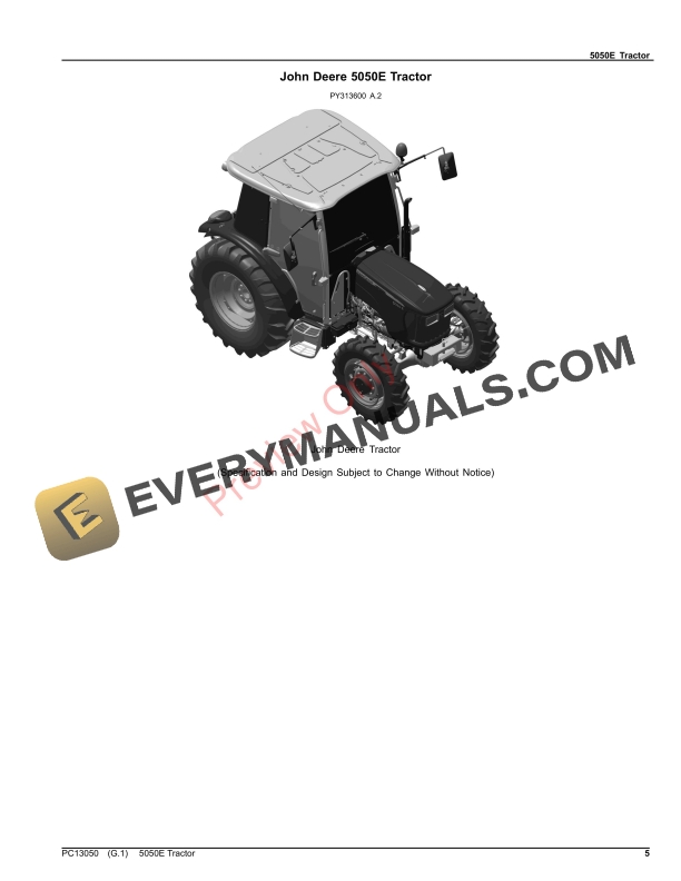 John Deere 5050E Tractor Parts Catalog PC13050 17AUG23 6 John Deere 5050E Tractor Parts Catalog PC13050 17AUG23-5