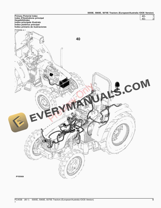John Deere 5055E, 5065E and 5075E Tractors (Stage IIIA Engine)(EuropeAustralia IOOS Version) (PC4538) Parts Catalog PC4538 10SEP23-5