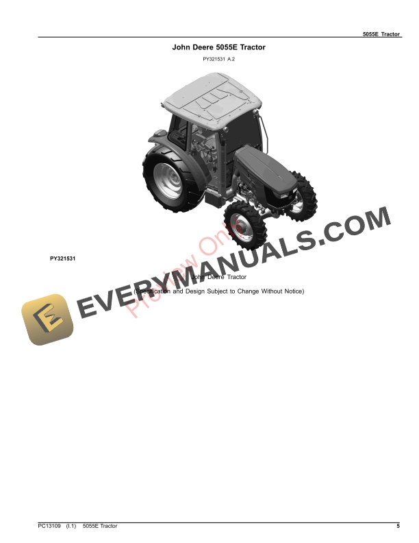 John Deere 5055E Tractor Parts Catalog PC13109 06OCT23-5