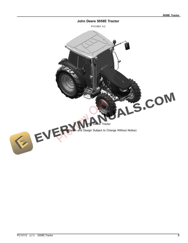 John Deere 5058E Tractor Parts Catalog PC13112 12NOV23-5