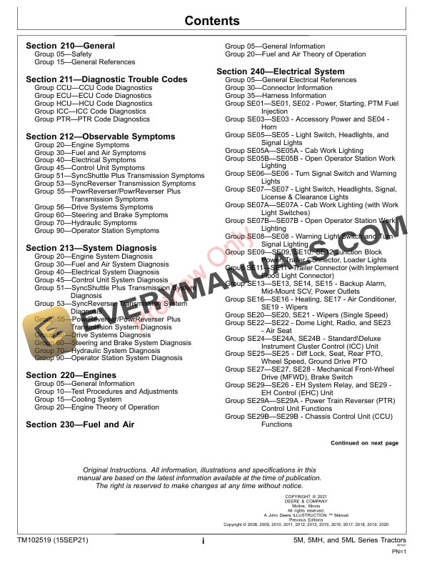 John Deere 5065M and 5075M IT4Stage IIIB 5085M 5095M 5095MH 5105M 5105ML Tier 3Stage IIIA Tractors Diagnostic Technical Manual TM102519 15SEP21 3