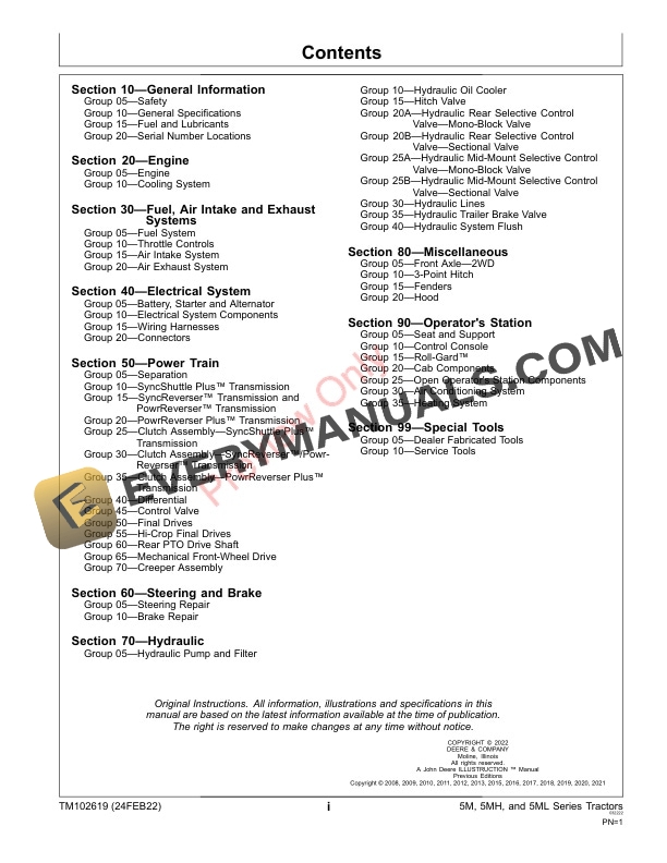 John Deere 5065M and 5075M IT4Stage IIIB 5085M 5095M 5095MH 5105M and 5105ML Tier 3Stage IIIA Tractors Repair Technical Manual TM102619 24FEB22 3