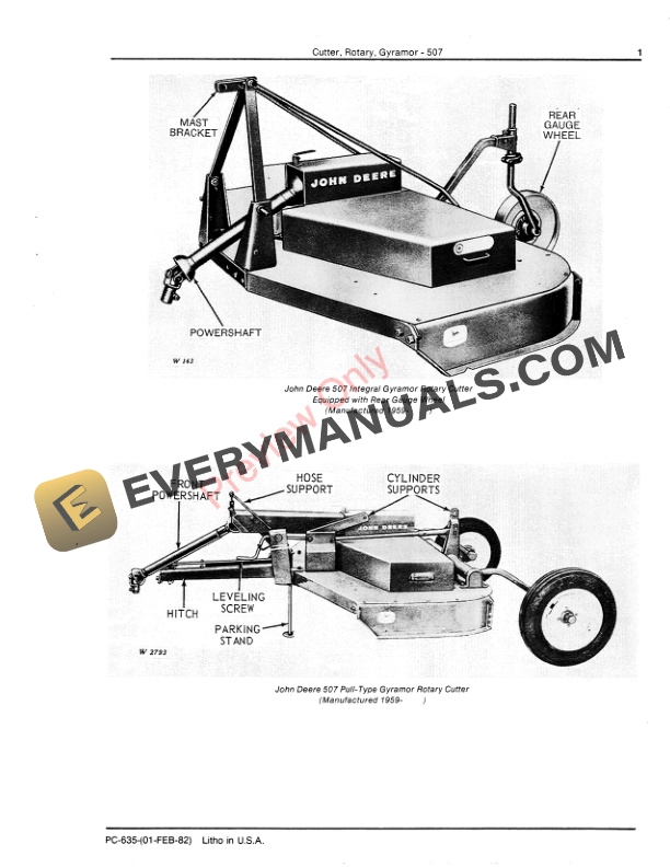 John Deere 507 Gyramor Rotary Cutter Parts Catalog PC635 01FEB82-3