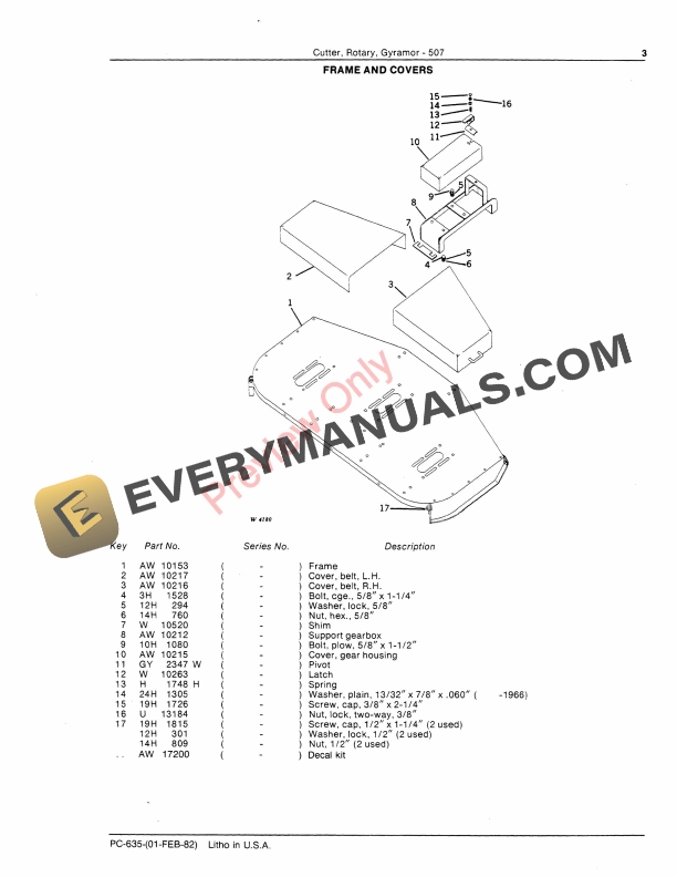 John Deere 507 Gyramor Rotary Cutter Parts Catalog PC635 01FEB82-5