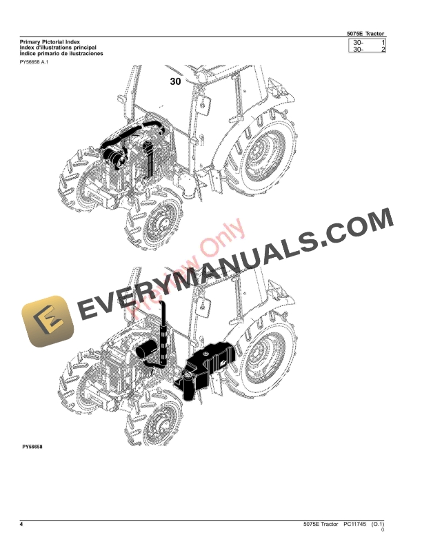 John Deere 5075E - TRACTOR, 5075E Tractor (IT4)(9X3 TSS Transmission W Cab and OOS)(12X12 PR Transmission W Cab and OOS) Parts Catalog PC11745 10SEP23 5 John Deere 5075E TRACTOR 5075E Tractor IT49X3 TSS Transmission W Cab and OOS12X12 PR Transmission W Cab and OOS Parts Catalog PC11745 10SEP23 4