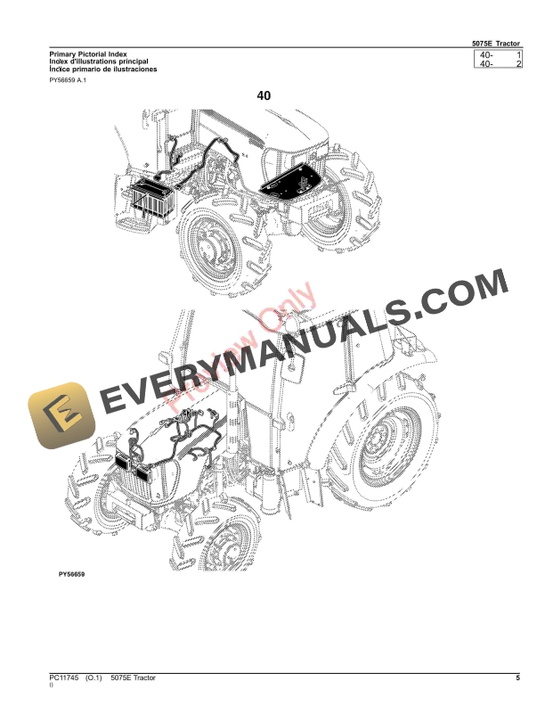 John Deere 5075E - TRACTOR, 5075E Tractor (IT4)(9X3 TSS Transmission W Cab and OOS)(12X12 PR Transmission W Cab and OOS) Parts Catalog PC11745 10SEP23 6 John Deere 5075E TRACTOR 5075E Tractor IT49X3 TSS Transmission W Cab and OOS12X12 PR Transmission W Cab and OOS Parts Catalog PC11745 10SEP23 5