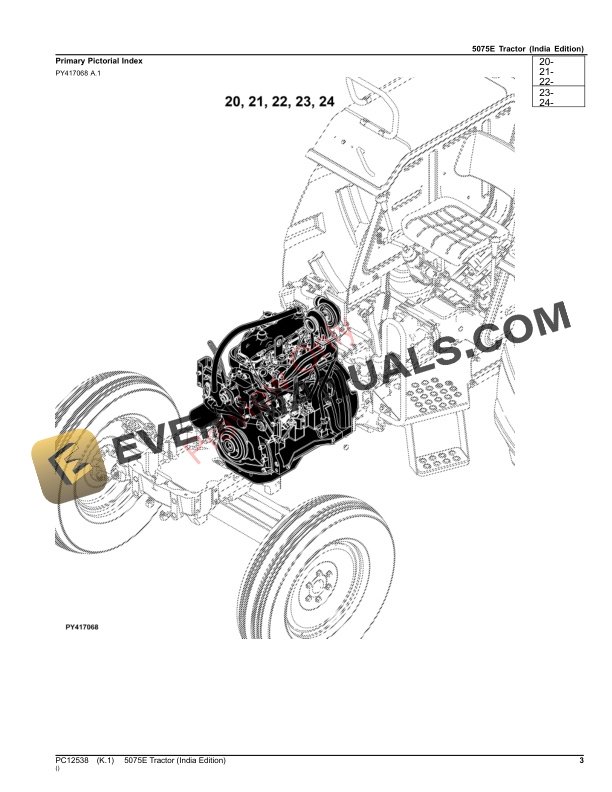 John Deere 5075E Tractor (9X3 TSS Transmission W Cab)(12X12 PowrReverser Transmission W Cab and OOS) Parts Catalog PC12538 24AUG23-3