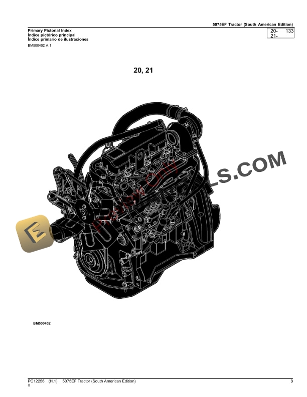 John Deere 5075EF Tractor (Engine 3029TPY60) Parts Catalog PC12256 14NOV23-3