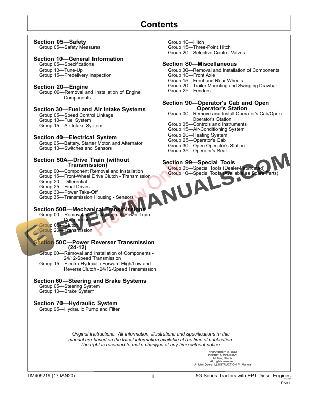 John Deere 5075GV 5090GV 5075GN 5090GN 5100GN and 5075GL Tractors Repair Technical Manual TM409219 17JAN20 3