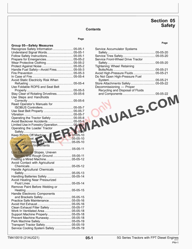 John Deere 5075GV 5090GV 5075GN 5090GN 5105GN 5075GF 5090GF 5105GF 5075GL 5090GL and 5100GL MY17 Repair Technical Manual TM410019 21AUG21 5