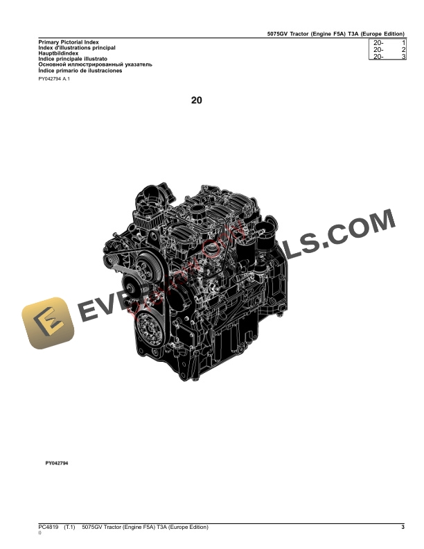 John Deere 5075GV Tractor (Engine F5A) T3A Parts Catalog PC4819 03MAY23-3