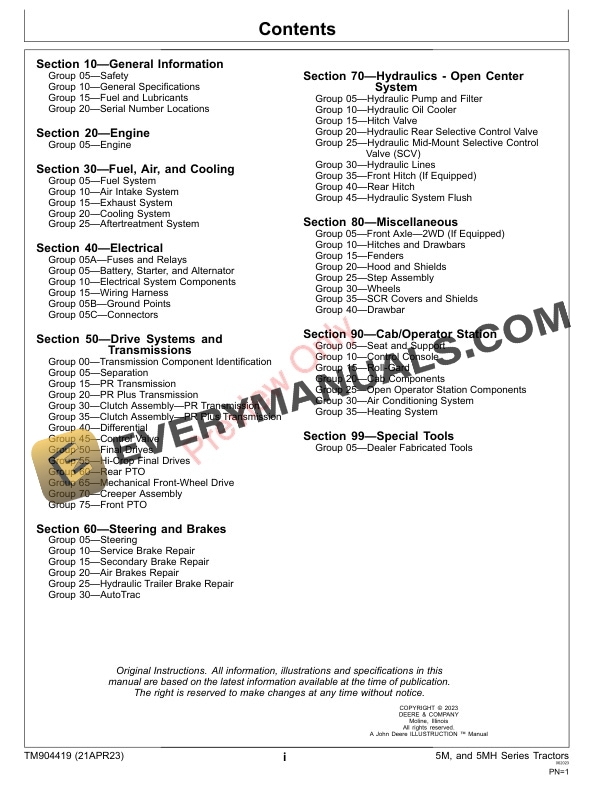 John Deere 5075M 5095M 5105M 5105MH and 5120M FT4 Tractors Repair Technical Manual TM904419 21APR23 3