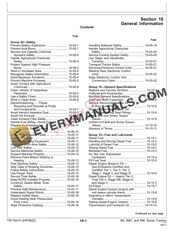 John Deere 5075M FT4Stage IIIB 5085M 5100M 5100MH5100ML 5115M and 5115ML IT4Stage IIIB Tractors Repair Technical Manual TM116419 24FEB22 5