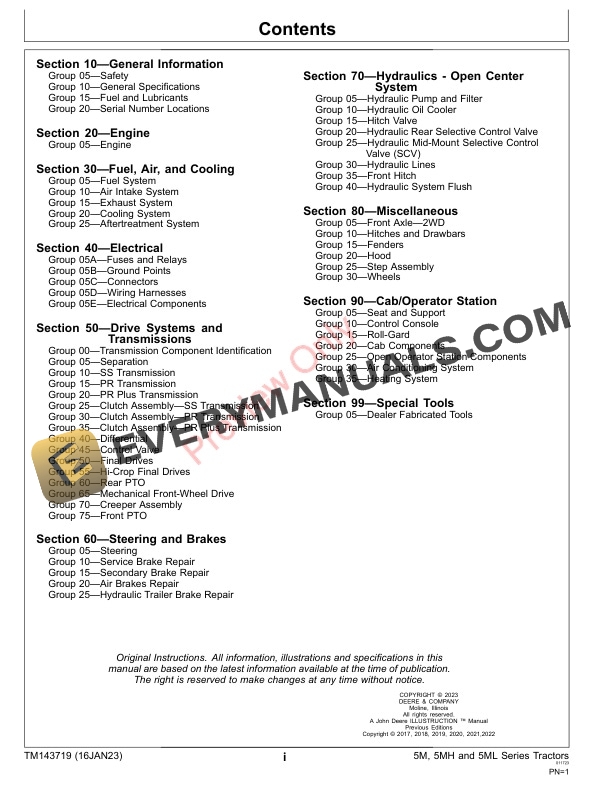 John Deere 5075M FT4Stage V 5090M 5100M 5100MH 5100ML 5115M and 5115ML IT4Stage IIIB and FT4Stage IV Tractors Repair Technical Manual TM143719 16JAN23 3