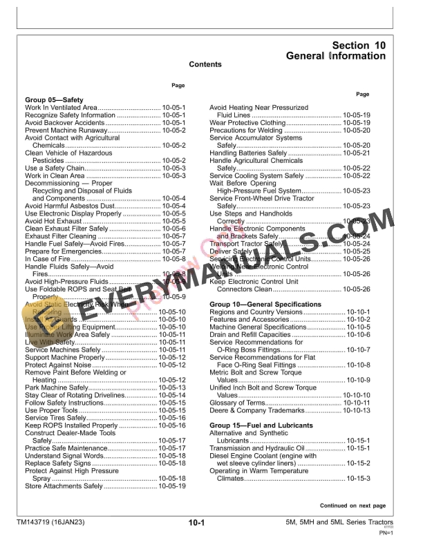 John Deere 5075M FT4Stage V 5090M 5100M 5100MH 5100ML 5115M and 5115ML IT4Stage IIIB and FT4Stage IV Tractors Repair Technical Manual TM143719 16JAN23 5