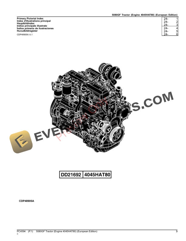 John Deere 5080GF Tractor (Engine 4045HAT80) Parts Catalog PC4594 03OCT23-3