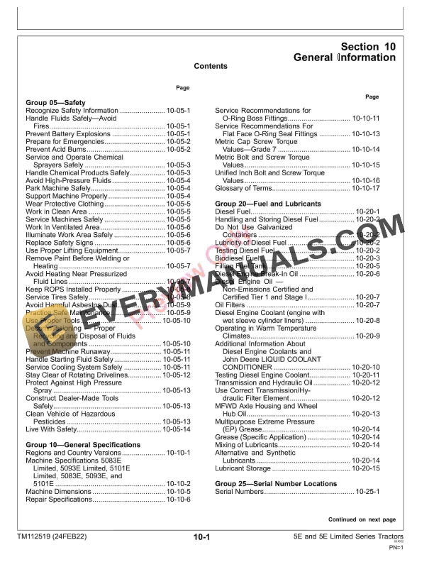 John Deere 5083E Limited, 5093E Limited, 5101E Limited, 5083E, 5093E, and 5101E (Tier 2Stage II and Tier 3Stage IIIA) Tractors Repair Technical Manual TM112519 24FEB22 12 John Deere 5083E Limited 5093E Limited 5101E Limited 5083E 5093E and 5101E Tier 2Stage II and Tier 3Stage IIIA Tractors Repair Technical Manual TM112519 24FEB22 5