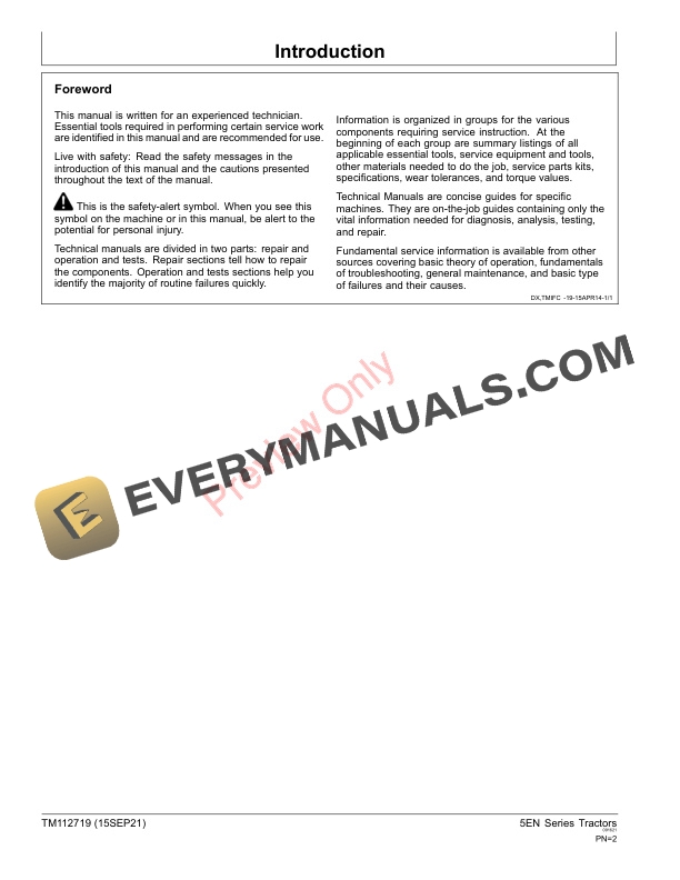 John Deere 5083EN 5093EN and 5101EN Tier 2Stage IIand Tier 3Stage IIIA Tractors Repair Technical Manual TM112719 15SEP21 2