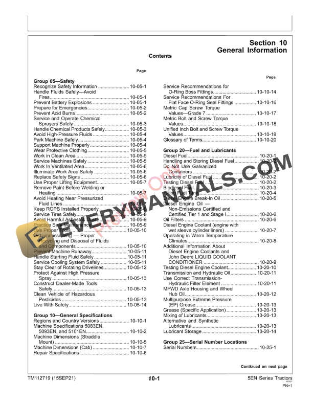 John Deere 5083EN 5093EN and 5101EN Tier 2Stage IIand Tier 3Stage IIIA Tractors Repair Technical Manual TM112719 15SEP21 5