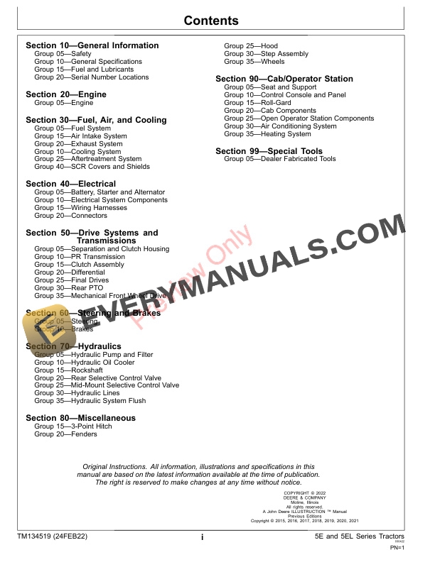 John Deere 5085E, 5090E, 5090EL, and 5100E (FT4) Tractors Repair Technical Manual TM134519 24FEB22 5 John Deere 5085E 5090E 5090EL and 5100E FT4 Tractors Repair Technical Manual TM134519 24FEB22 3