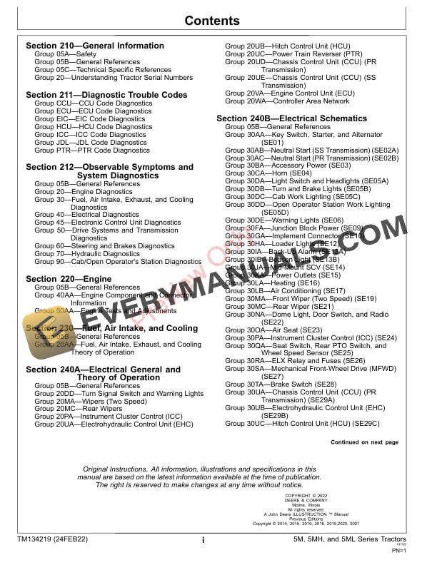 John Deere 5085M 5100M 5100MH 5100ML 5115M and 5115MLFT4 Tractors Diagnostic Technical Manual TM134219 24FEB22 3