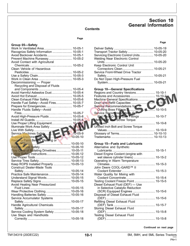 John Deere 5085M 5100M 5100MH 5100ML 5115M and 5115MLFT4 Tractors Repair Technical Manual TM134319 20DEC22 5