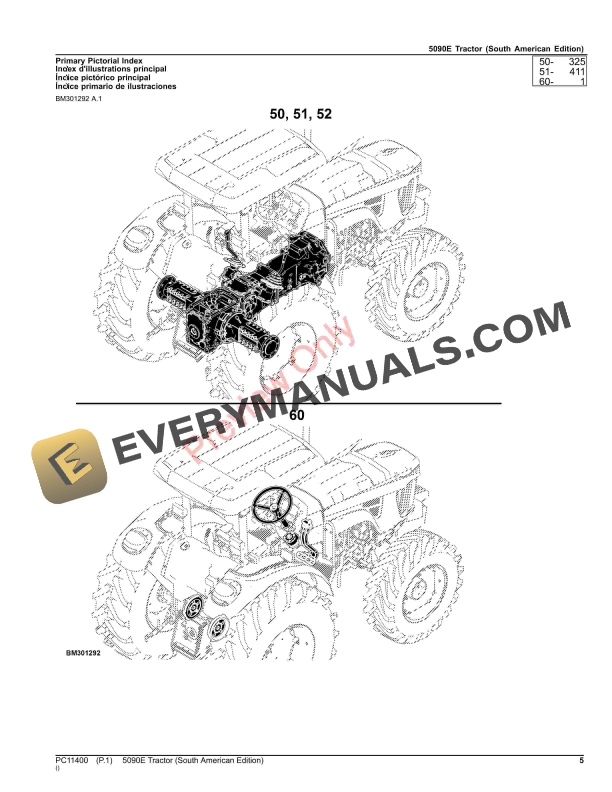 John Deere 5090E Tractor Parts Catalog PC11400 12NOV23 5