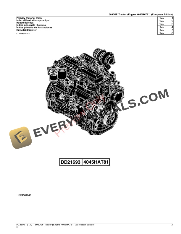 John Deere 5090GF Tractor (Engine 4045HAT81) Parts Catalog PC4596 03OCT23-3