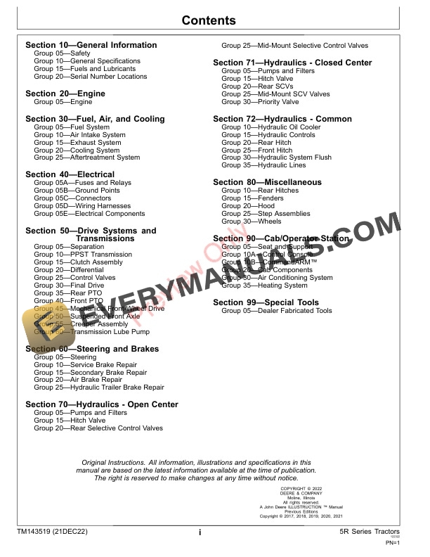 John Deere 5090R 5100R 5115R 5115RH and 5125R FT4Stage IIIB Tractors Repair Technical Manual TM143519 21DEC22 3