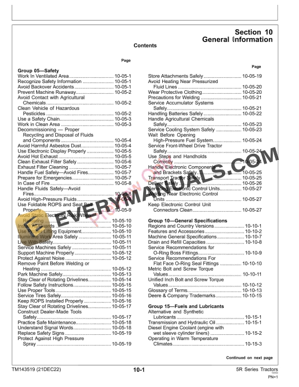 John Deere 5090R 5100R 5115R 5115RH and 5125R FT4Stage IIIB Tractors Repair Technical Manual TM143519 21DEC22 5