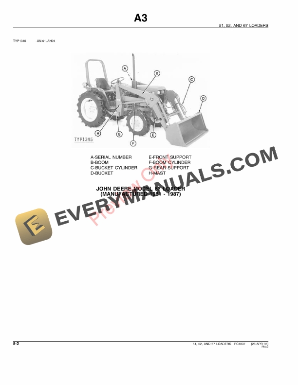John Deere 51, 52 and 67 Loaders Parts Catalog PC1837 21AUG01-4