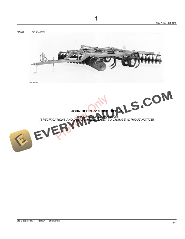 John Deere 510 Disk Ripper Parts Catalog PC2391 09JUN11-3