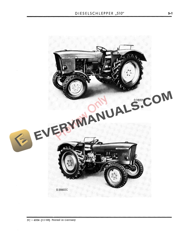 John Deere 510 Tractor Parts Catalog PC4004 01NOV68 English, French, German, Spanish-5