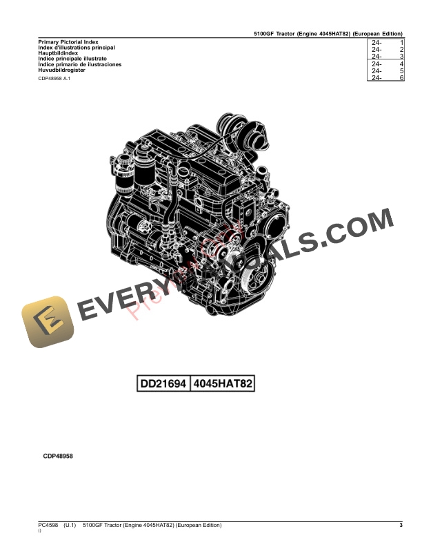 John Deere 5100GF Tractor (Engine 4045HAT82) Parts Catalog PC4598 03OCT23-3