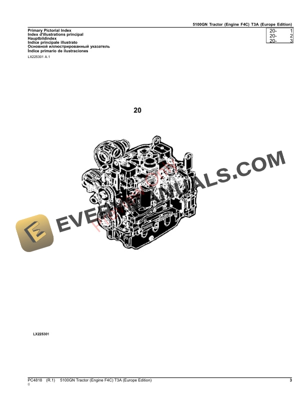 John Deere 5100GN Tractor (Engine F4C) T3A Parts Catalog PC4818 17FEB23-3