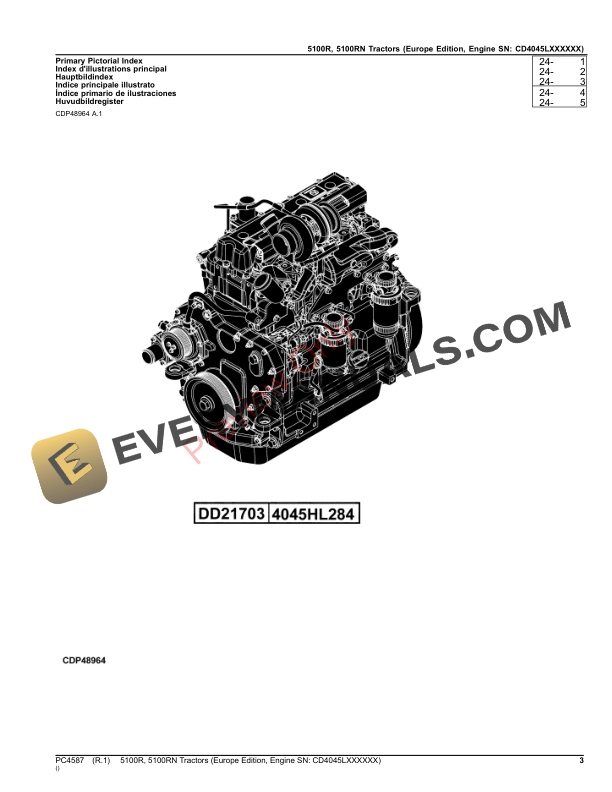 John Deere 5100R, 5100RN Tractors Parts Catalog PC4587 16NOV23-3