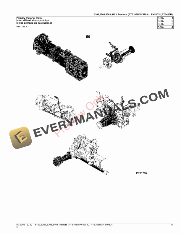 John Deere 5103,5203,5303,5403 TRACTORS(PY5103U,PY5203U,PY5303U,PY5403U USA VERSION) Parts Catalog PC9309 28OCT23-5