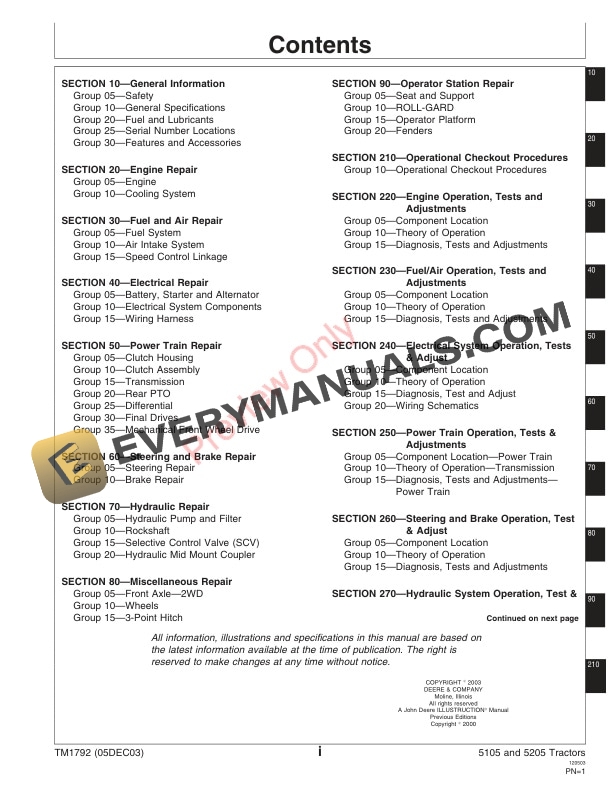 John Deere 5105 and 5205 Tractors Technical Manual TM1792 05DEC03 3