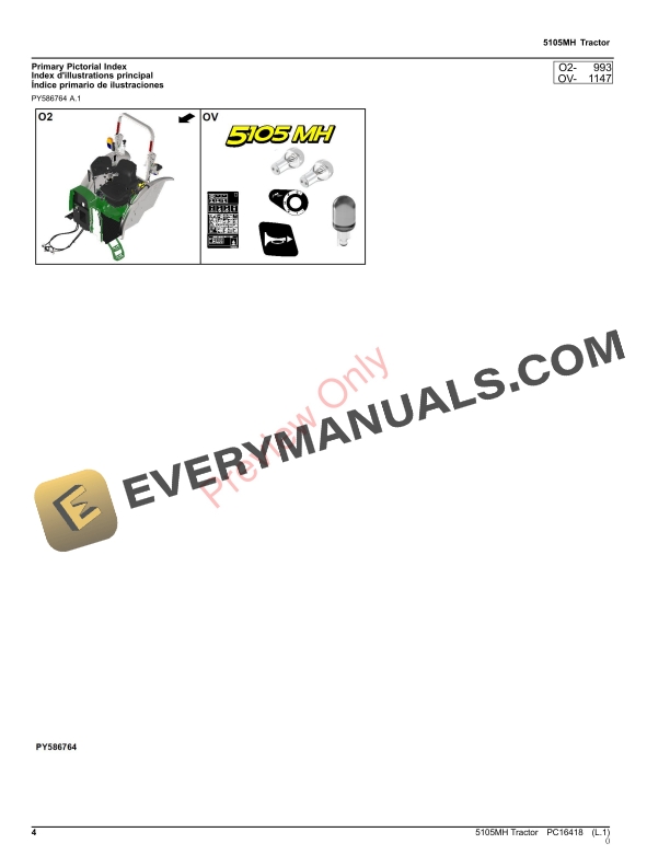 John Deere 5105MH Tractor Parts Catalog PC16418 12OCT23-4