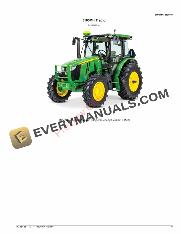 John Deere 5105MH Tractor Parts Catalog PC16418 12OCT23-5