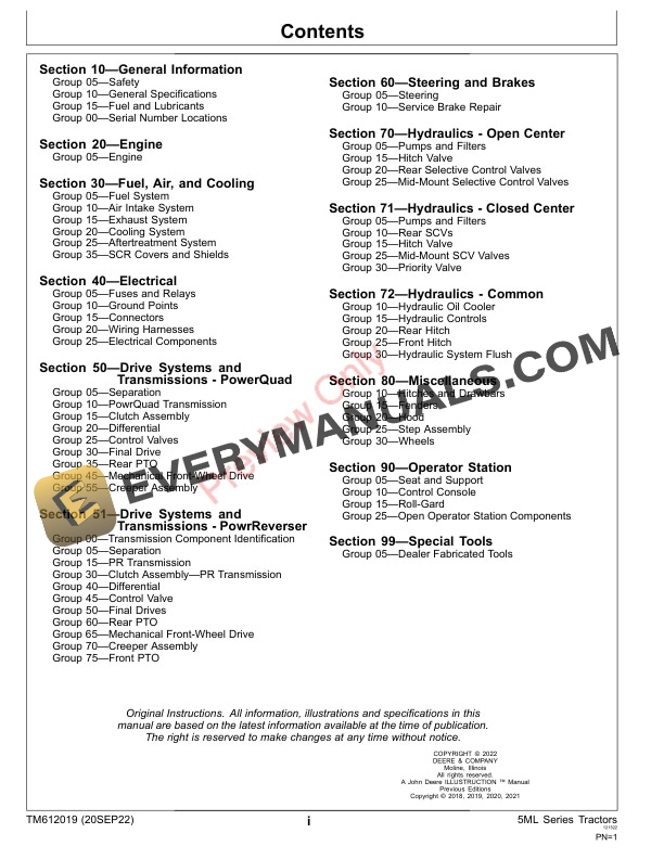 John Deere 5105ML, 5120ML, and 5130ML OOS Series (FT4) Tractors Technical Manual TM612019 20SEP22 5 John Deere 5105ML 5120ML and 5130ML OOS Series FT4 Tractors Technical Manual TM612019 20SEP22 3