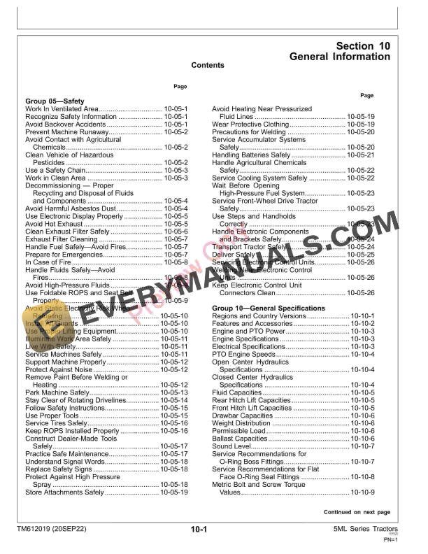 John Deere 5105ML, 5120ML, and 5130ML OOS Series (FT4) Tractors Technical Manual TM612019 20SEP22 7 John Deere 5105ML 5120ML and 5130ML OOS Series FT4 Tractors Technical Manual TM612019 20SEP22 5
