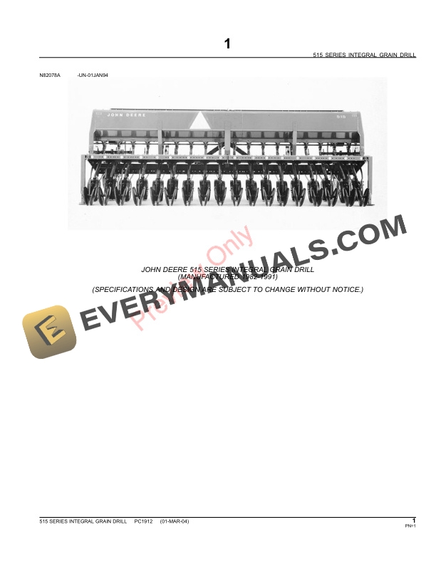 John Deere 515 Series Integral Soybean and Grain Drills Parts Catalog PC1912 10JUN11-3