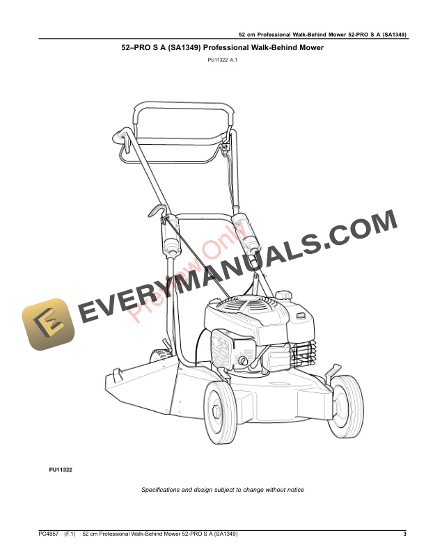 John Deere 52 cm Professional Walk-Behind Mower 52-PRO S A (SA1349) Parts Catalog PC4857 30NOV16-3