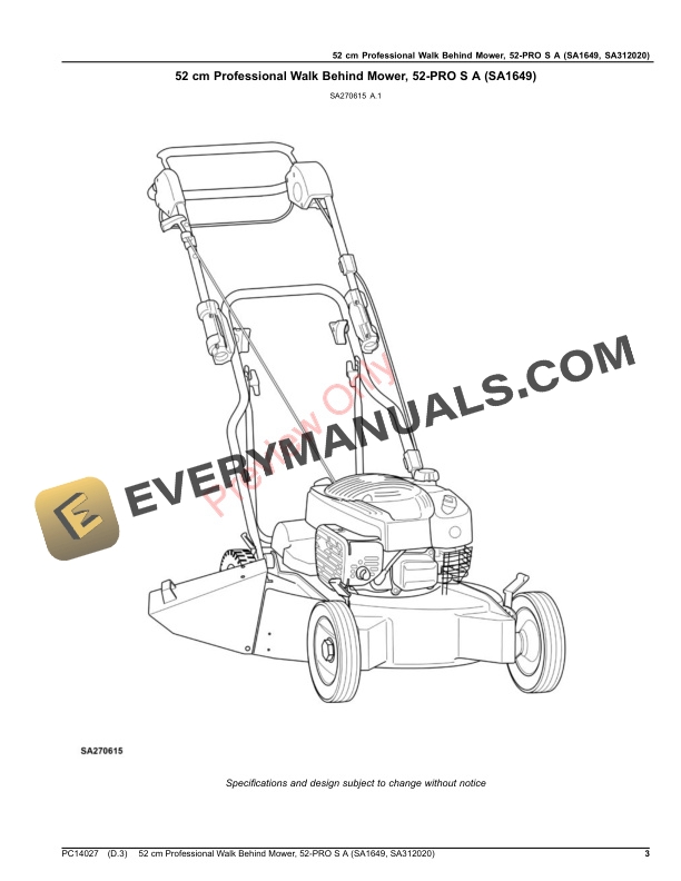 John Deere 52 cm Professional Walk Behind Mower, 52 Parts Catalog PC14027 30JUL20-3