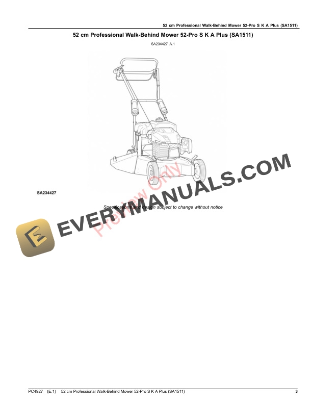 John Deere 52 cm Professional Walk-Behind Mower 52 Parts Catalog PC4927 10APR20 4 John Deere 52 cm Professional Walk-Behind Mower 52 Parts Catalog PC4927 10APR20-3