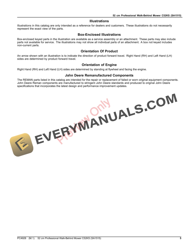 John Deere 52 cm Professional Walk-Behind Mower C52KS (SA1515) Parts Catalog PC4928 15OCT23 6 John Deere 52 cm Professional Walk-Behind Mower C52KS (SA1515) Parts Catalog PC4928 15OCT23-5