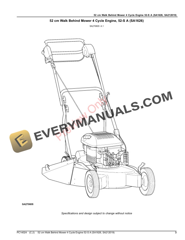 John Deere 52 cm Walk Behind Mower 4 Cycle Engine 52 Parts Catalog PC14024 25MAY22-3