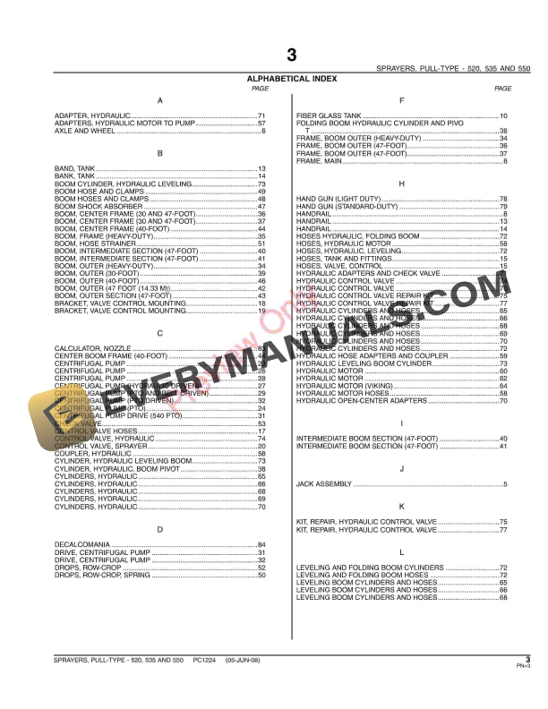 John Deere 520, 535, 550 Pull-Type Sprayers Parts Catalog PC1224 31MAY11-5