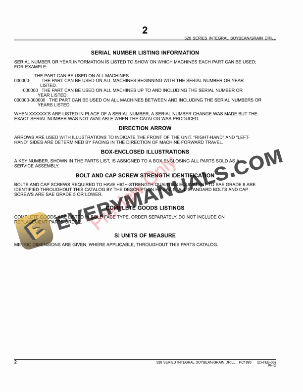 John Deere 520 Series Integral Soybean and Grain Drill Parts Catalog PC1893 14JUN11 5 John Deere 520 Series Integral Soybean and Grain Drill Parts Catalog PC1893 14JUN11-4